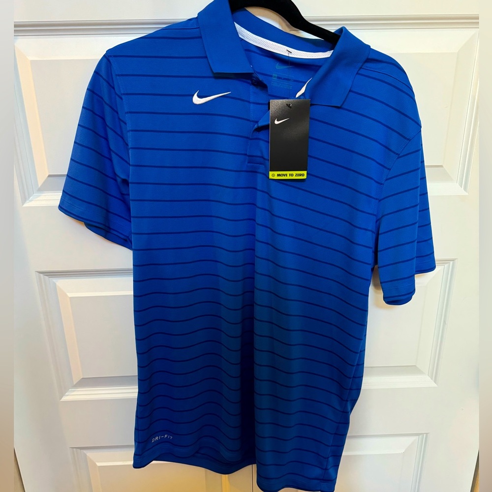 NWT men’s Nike dri fit blue striped polo shirt size small